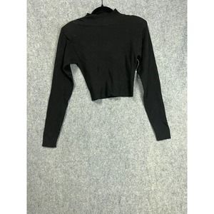LPA x Revolve Sweater Women medium Black Mock Neck Cropped Ribbed Long Sleeve.